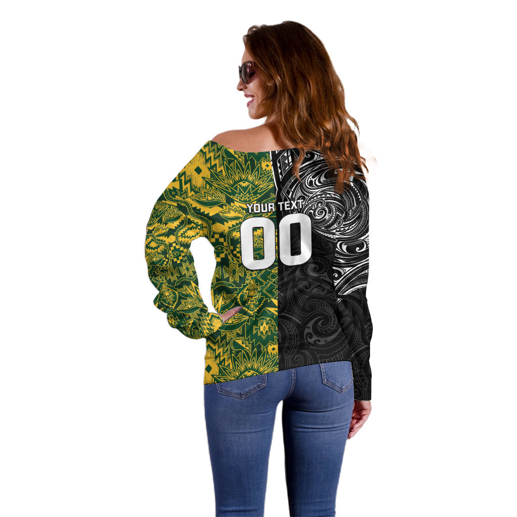 Custom New Zealand vs South Africa Off Shoulder Sweater Rugby Rivalry Two Nations One Battle