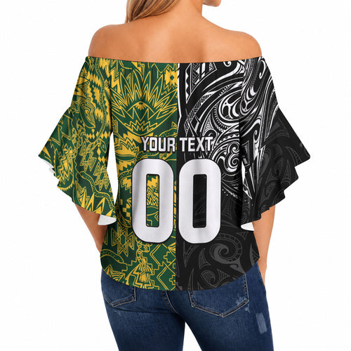 Custom New Zealand vs South Africa Off Shoulder Wrap Waist Top Rugby Rivalry Two Nations One Battle