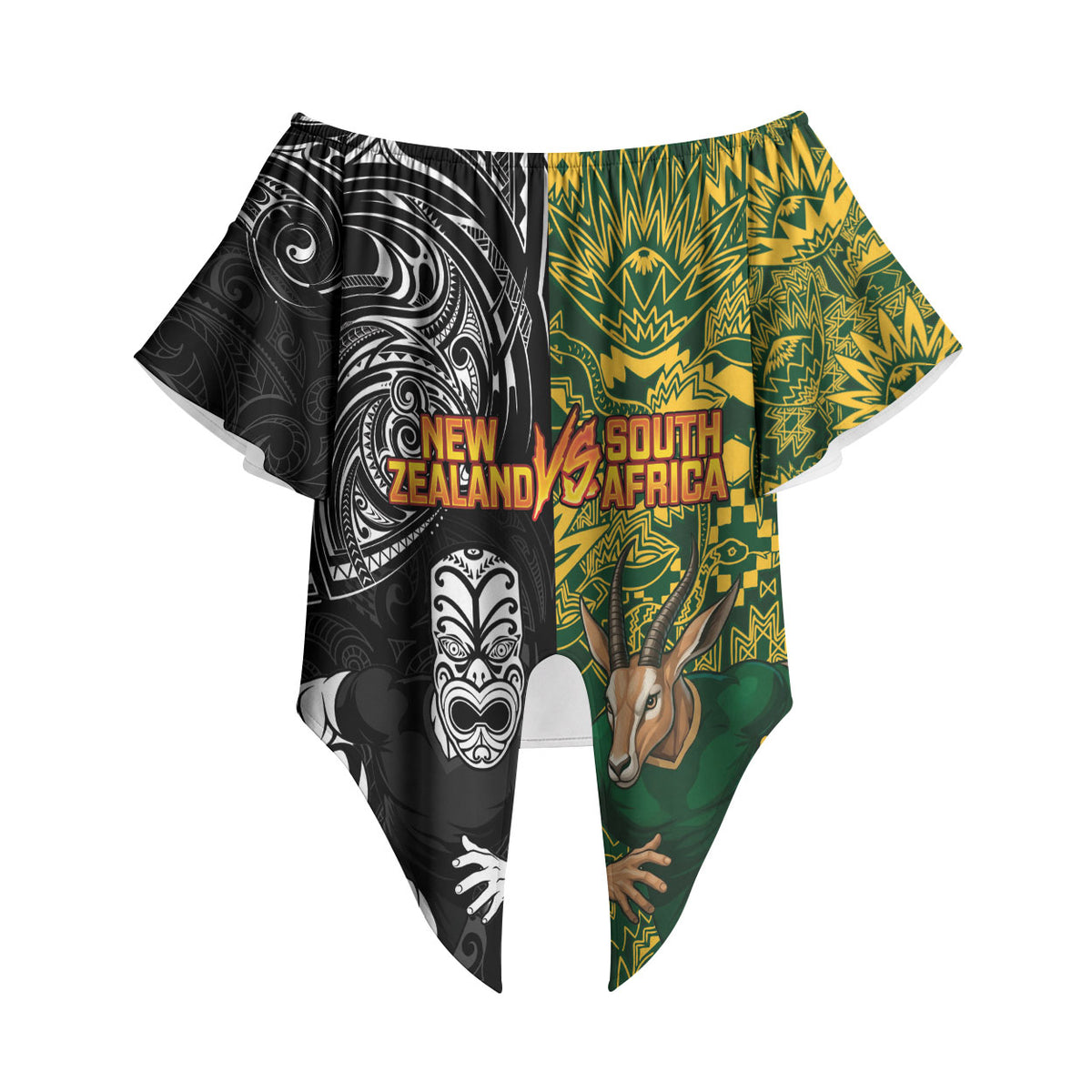 Custom New Zealand vs South Africa Off Shoulder Wrap Waist Top Rugby Rivalry Two Nations One Battle