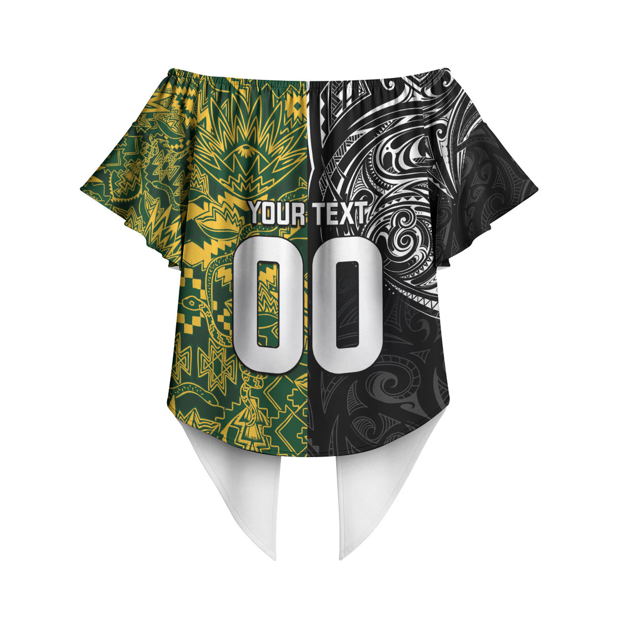 Custom New Zealand vs South Africa Off Shoulder Wrap Waist Top Rugby Rivalry Two Nations One Battle