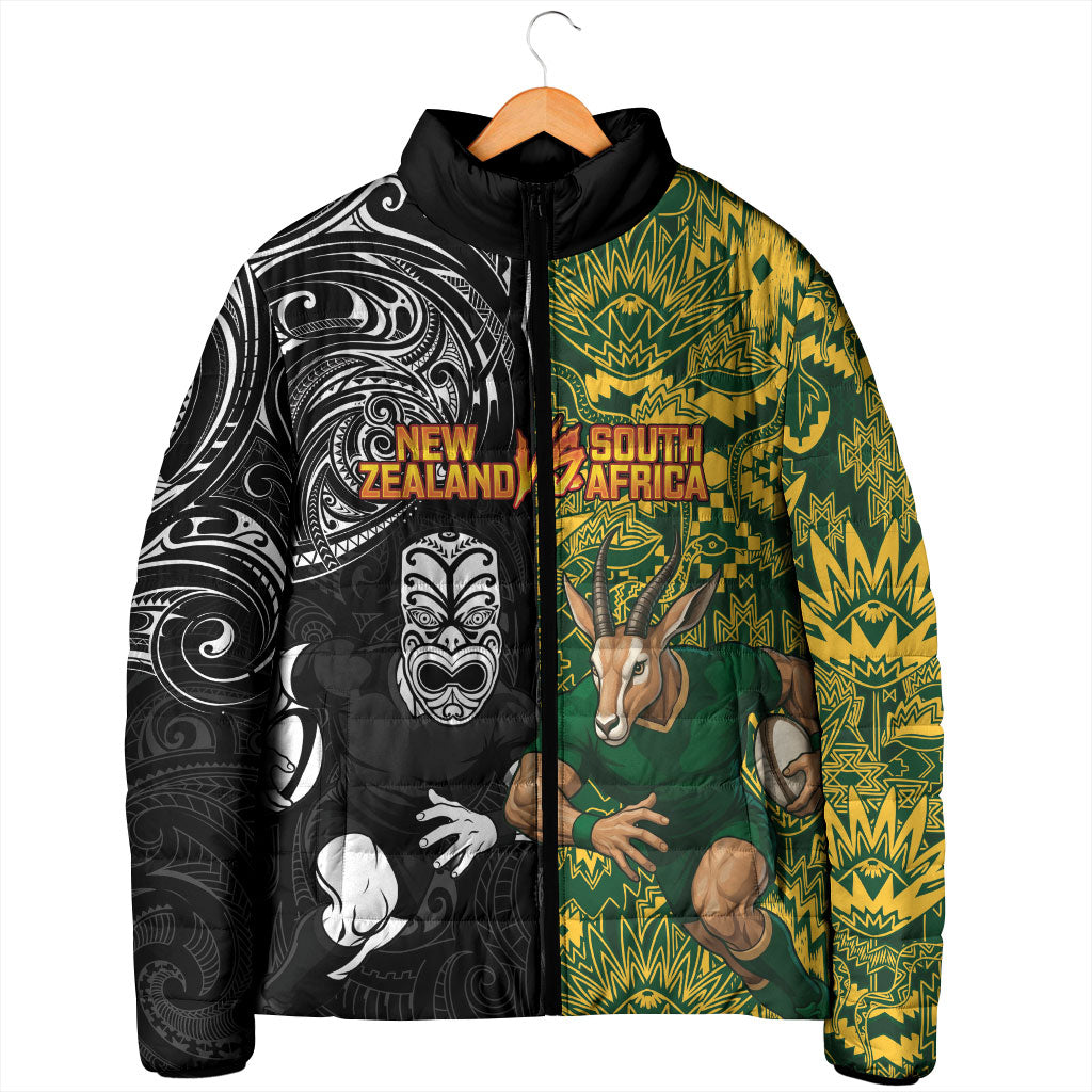 Custom New Zealand vs South Africa Padded Jacket Rugby Rivalry Two Nations One Battle