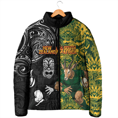 Custom New Zealand vs South Africa Padded Jacket Rugby Rivalry Two Nations One Battle