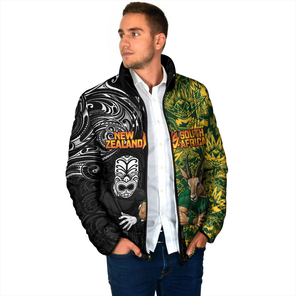 Custom New Zealand vs South Africa Padded Jacket Rugby Rivalry Two Nations One Battle