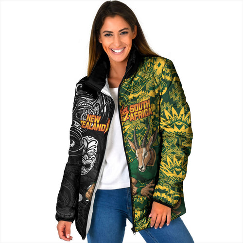 Custom New Zealand vs South Africa Padded Jacket Rugby Rivalry Two Nations One Battle