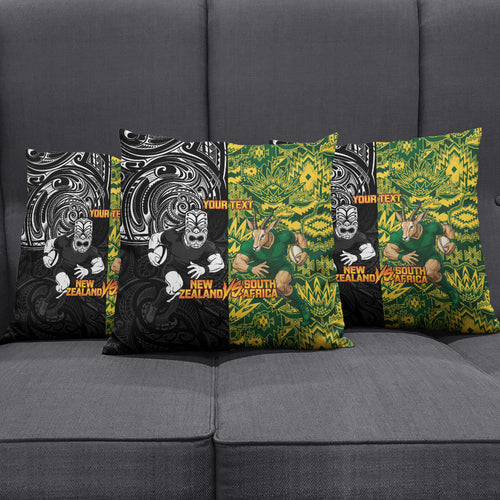 Custom New Zealand vs South Africa Pillow Cover Rugby Rivalry Two Nations One Battle