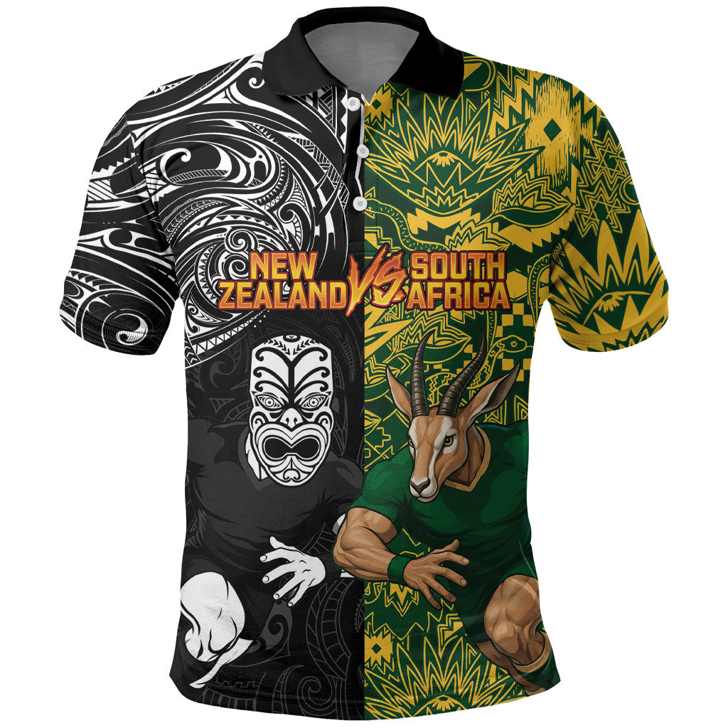 Custom New Zealand vs South Africa Polo Shirt Rugby Rivalry Two Nations One Battle