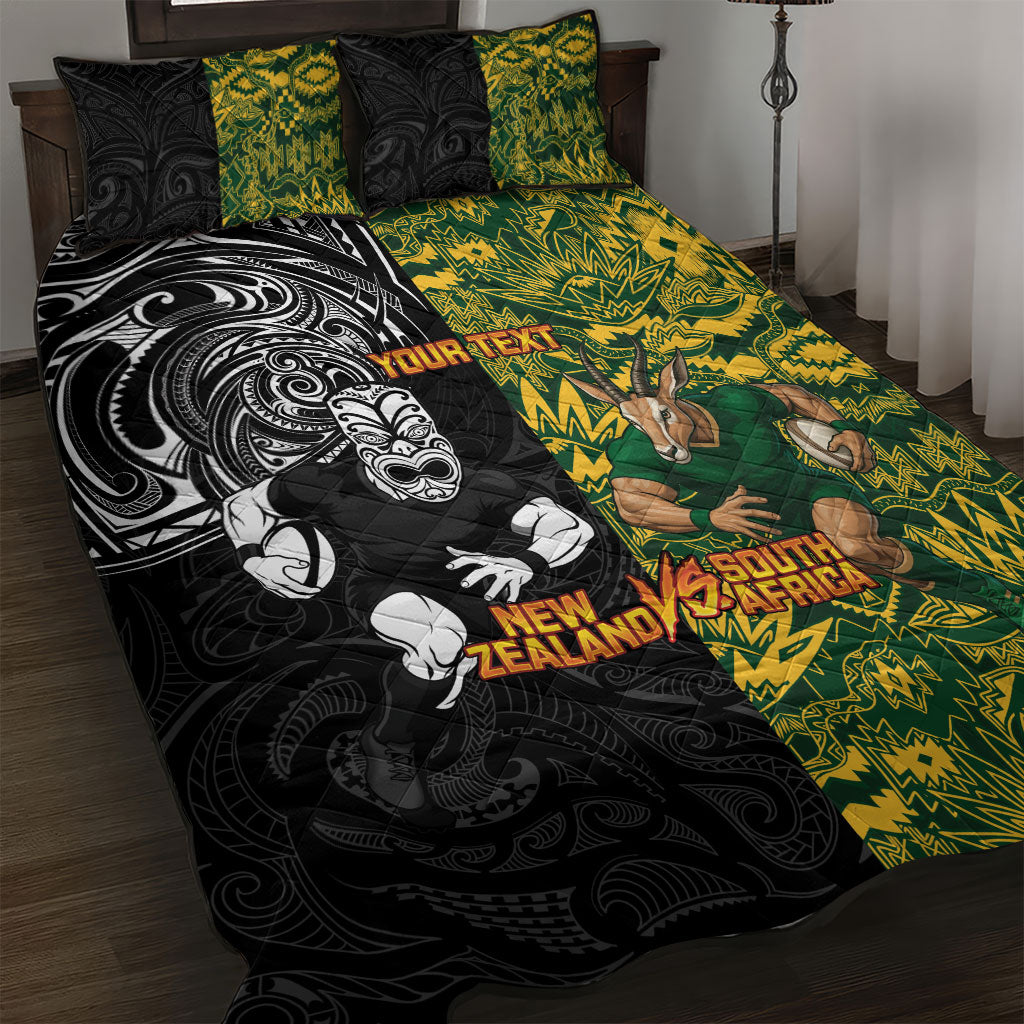 Custom New Zealand vs South Africa Quilt Bed Set Rugby Rivalry Two Nations One Battle