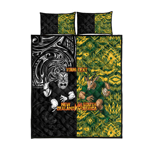 Custom New Zealand vs South Africa Quilt Bed Set Rugby Rivalry Two Nations One Battle