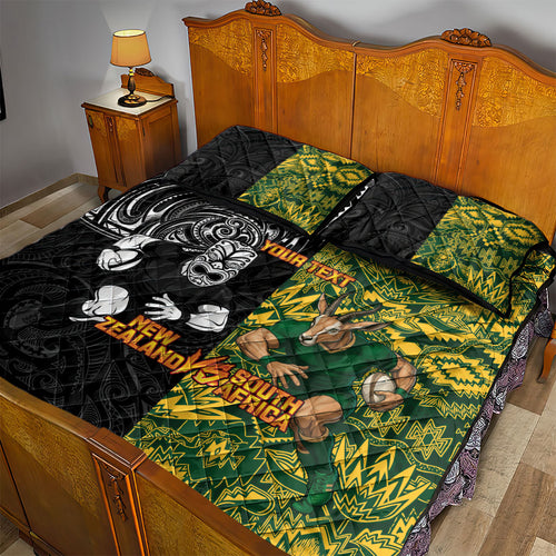 Custom New Zealand vs South Africa Quilt Bed Set Rugby Rivalry Two Nations One Battle