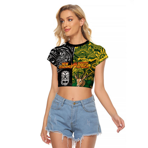 Custom New Zealand vs South Africa Raglan Cropped T Shirt Rugby Rivalry Two Nations One Battle