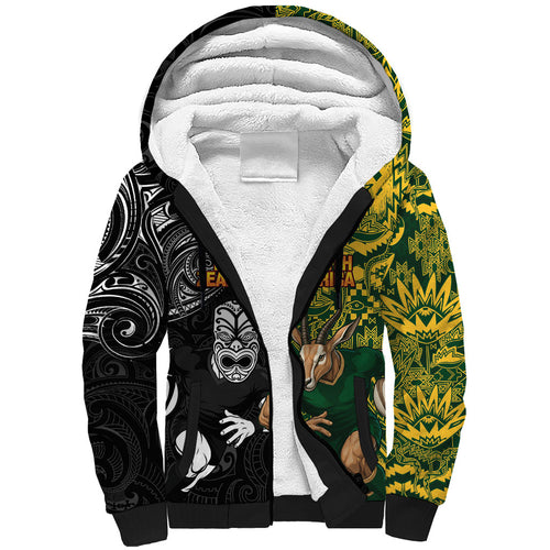 Custom New Zealand vs South Africa Sherpa Hoodie Rugby Rivalry Two Nations One Battle
