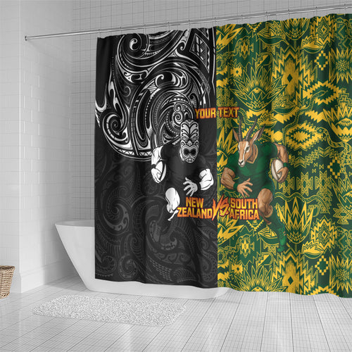 Custom New Zealand vs South Africa Shower Curtain Rugby Rivalry Two Nations One Battle