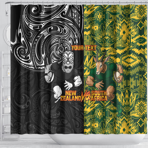 Custom New Zealand vs South Africa Shower Curtain Rugby Rivalry Two Nations One Battle