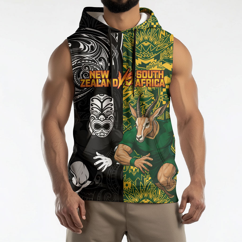 Custom New Zealand vs South Africa Sleeveless Hoodie Rugby Rivalry Two Nations One Battle