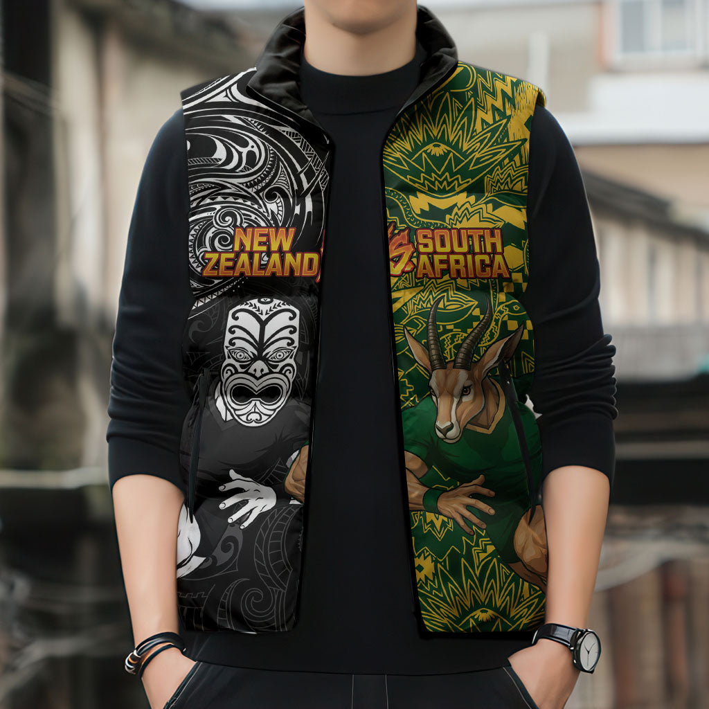 Custom New Zealand vs South Africa Sleeveless Puffer Jacket Rugby Rivalry Two Nations One Battle