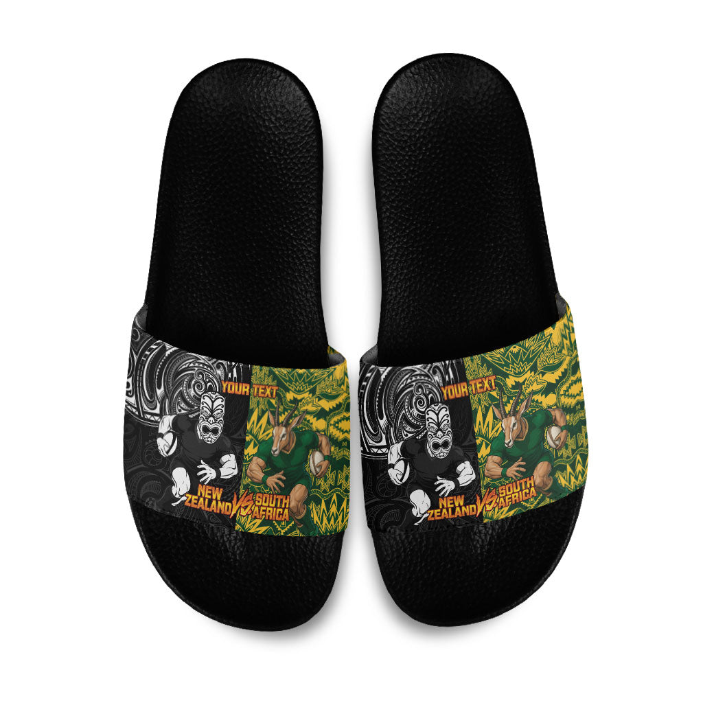 Custom New Zealand vs South Africa Slide Sandals Rugby Rivalry Two Nations One Battle