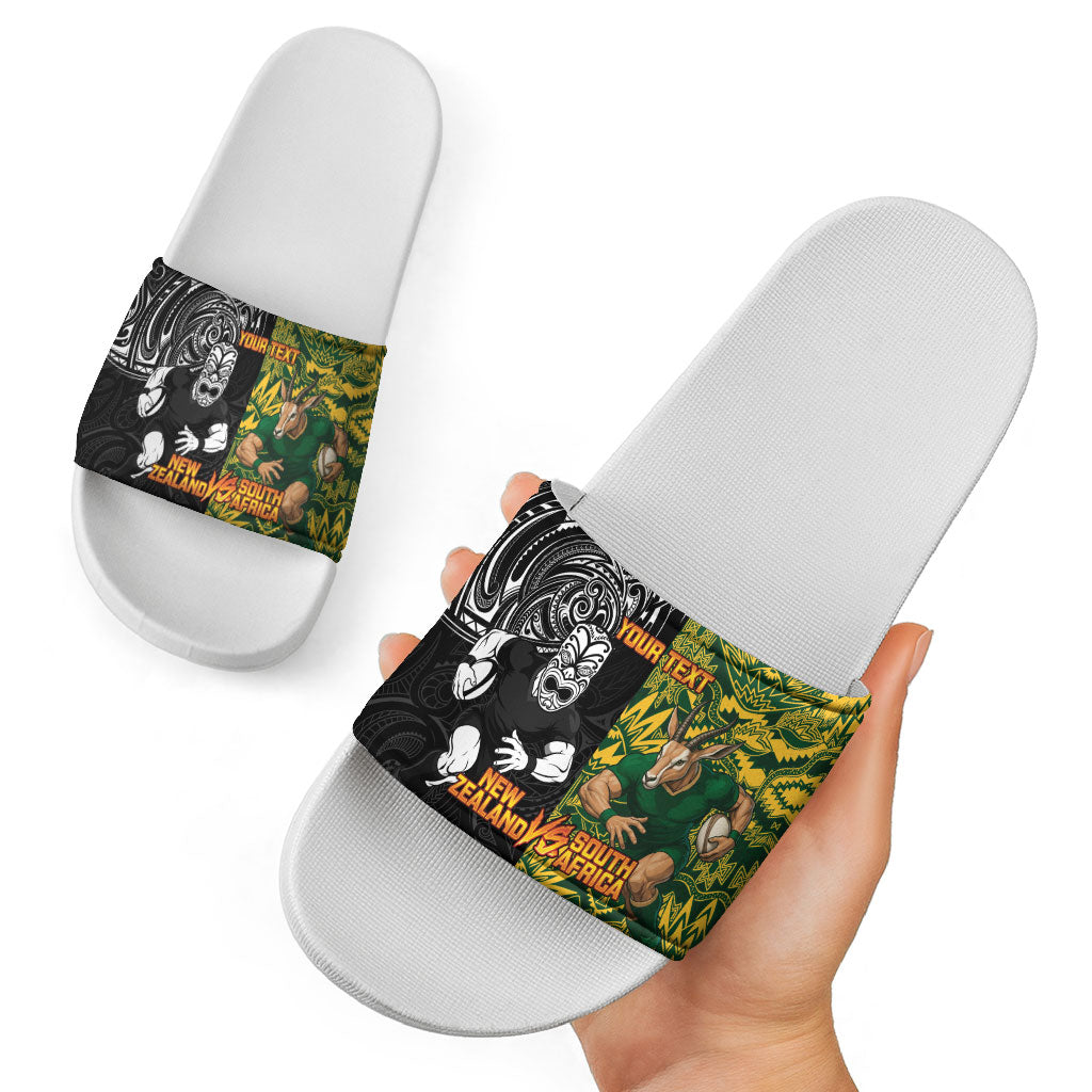 Custom New Zealand vs South Africa Slide Sandals Rugby Rivalry Two Nations One Battle