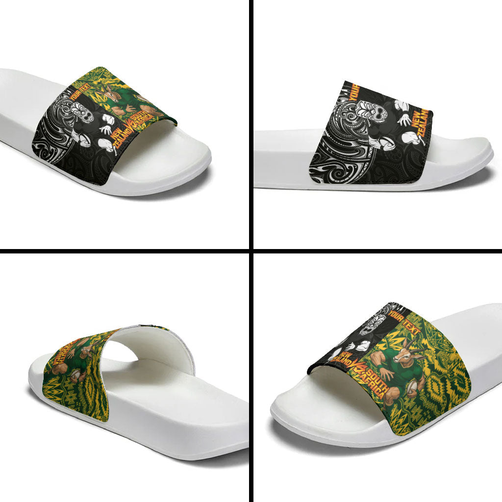 Custom New Zealand vs South Africa Slide Sandals Rugby Rivalry Two Nations One Battle