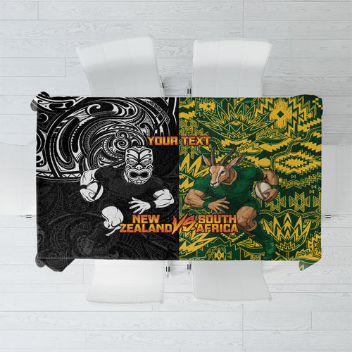 Custom New Zealand vs South Africa Tablecloth Rugby Rivalry Two Nations One Battle