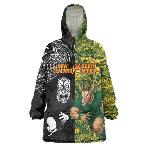Custom New Zealand vs South Africa Wearable Blanket Hoodie Rugby Rivalry Two Nations One Battle