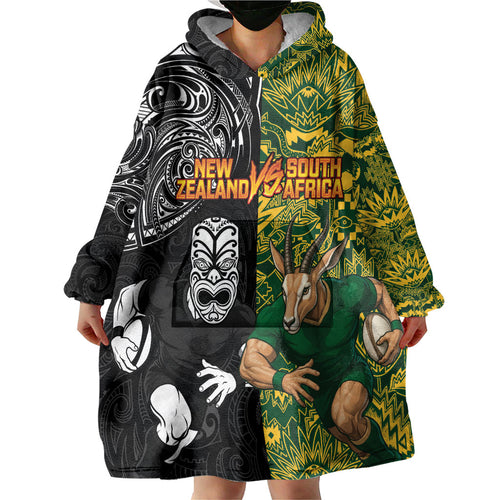 Custom New Zealand vs South Africa Wearable Blanket Hoodie Rugby Rivalry Two Nations One Battle