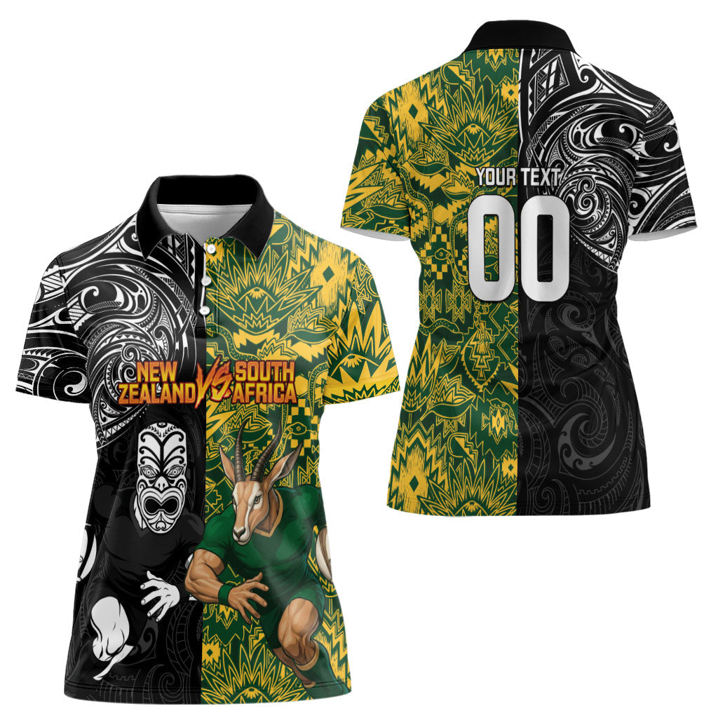 Custom New Zealand vs South Africa Women Polo Shirt Rugby Rivalry Two Nations One Battle