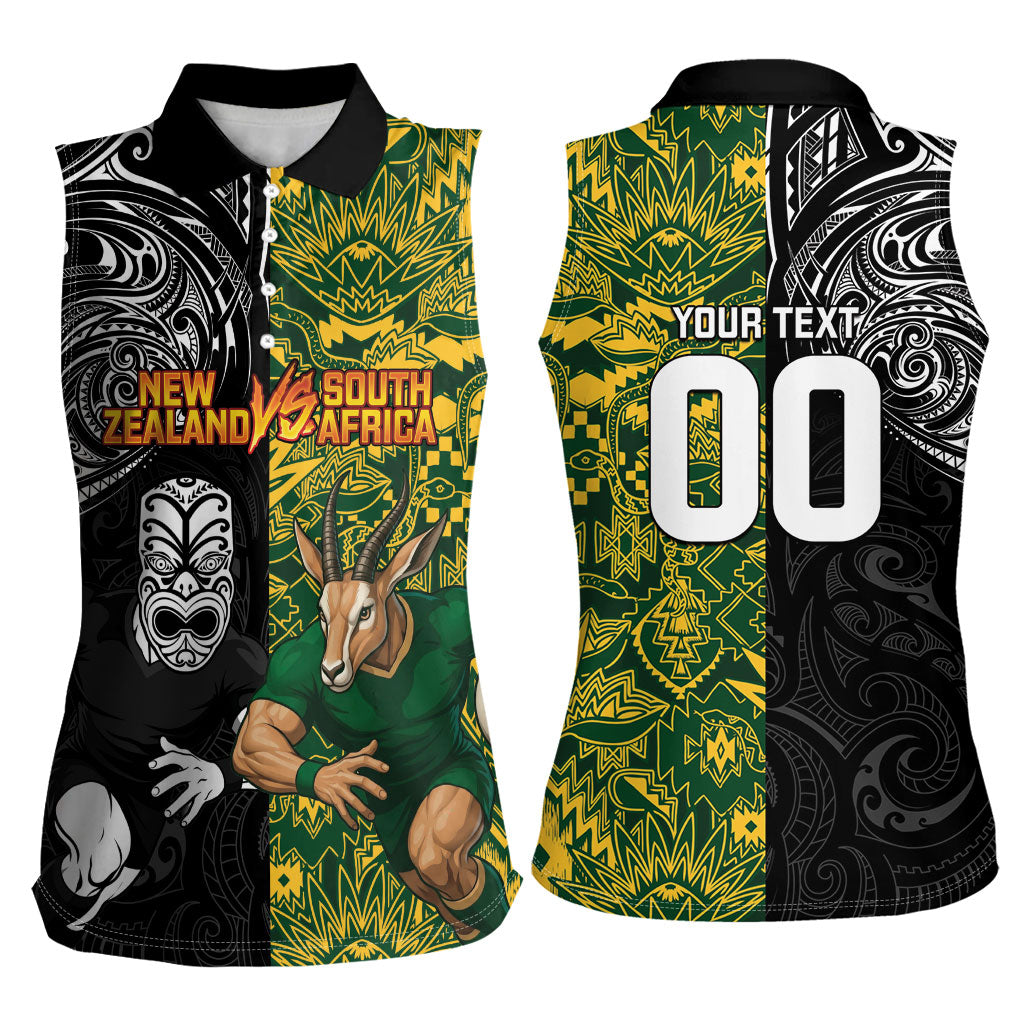 Custom New Zealand vs South Africa Women Sleeveless Polo Shirt Rugby Rivalry Two Nations One Battle
