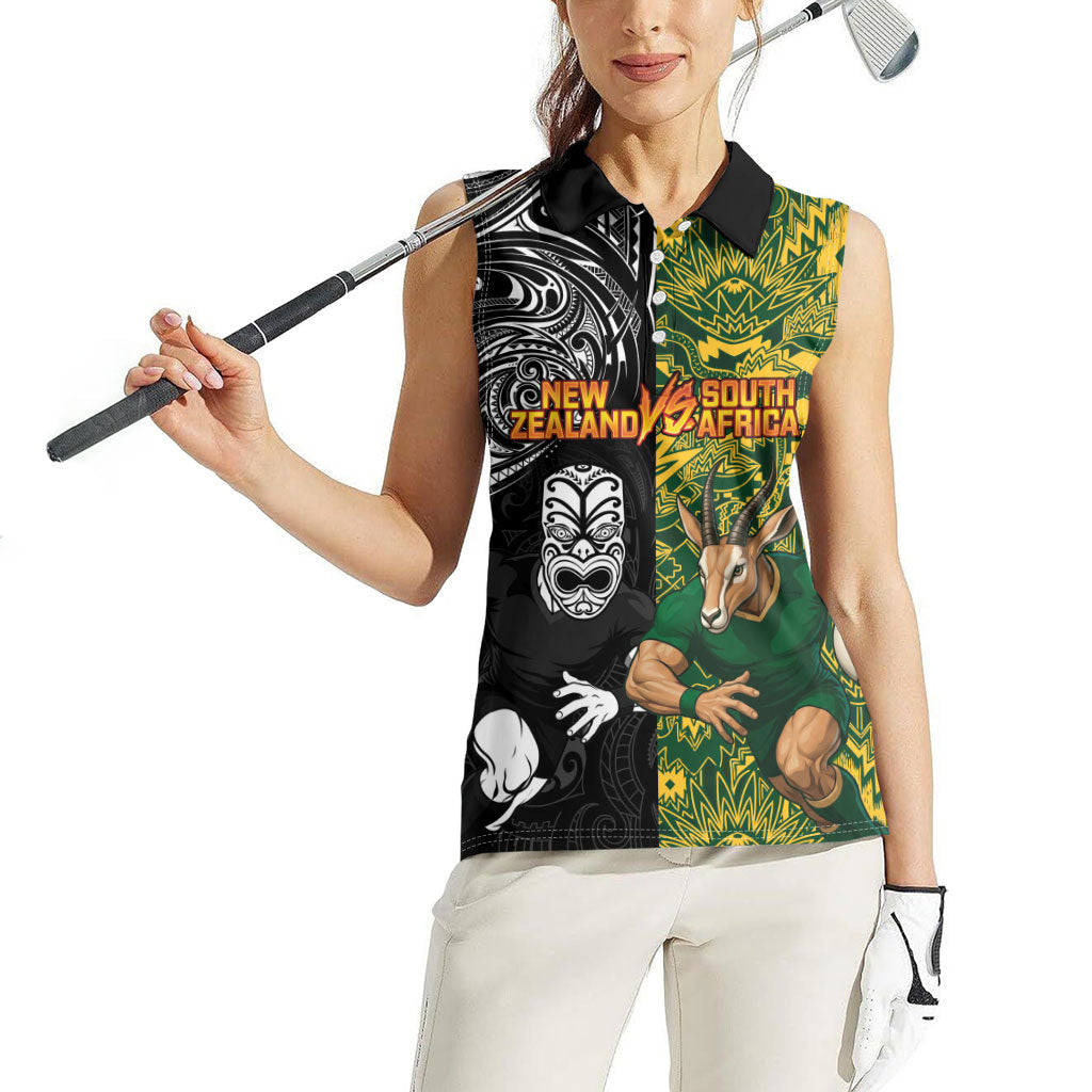 Custom New Zealand vs South Africa Women Sleeveless Polo Shirt Rugby Rivalry Two Nations One Battle
