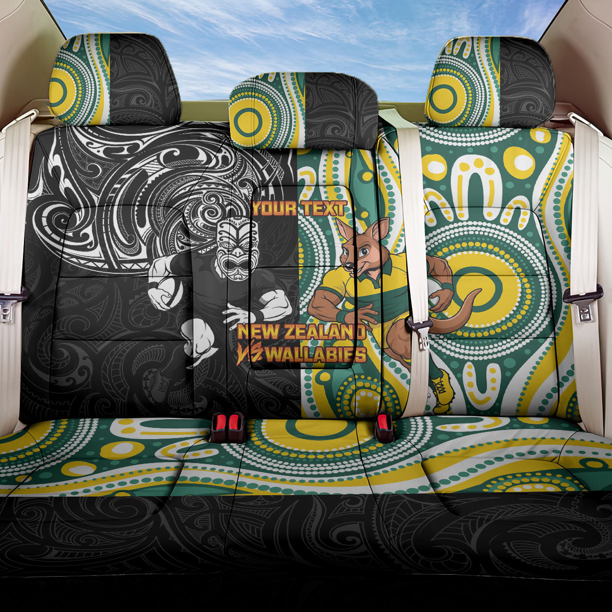 Custom Australia vs New Zealand Back Car Seat Cover Rugby Rivalry Two Nations One Battle