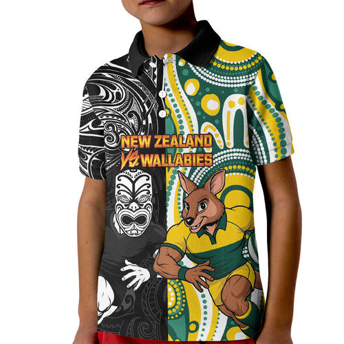 Custom Australia vs New Zealand Kid Polo Shirt Rugby Rivalry Two Nations One Battle