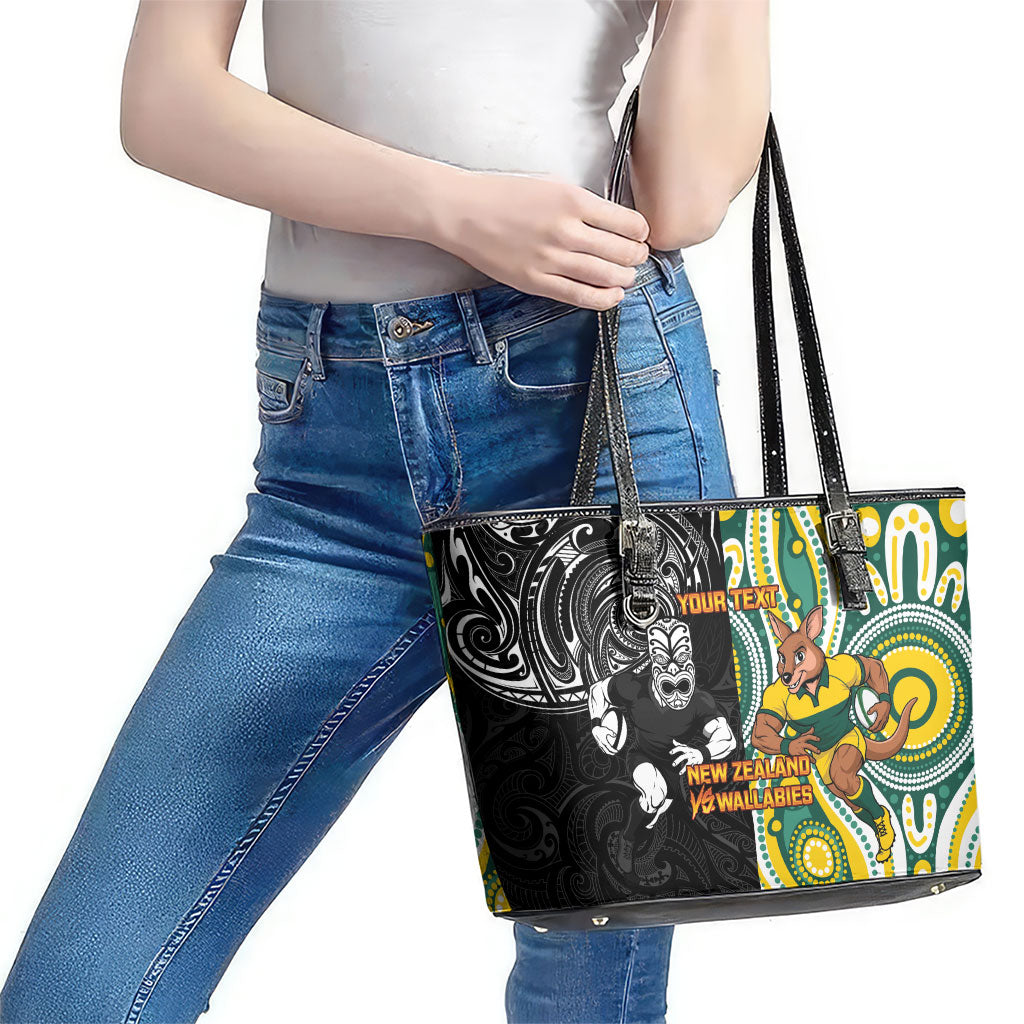 Custom Australia vs New Zealand Leather Tote Bag Rugby Rivalry Two Nations One Battle