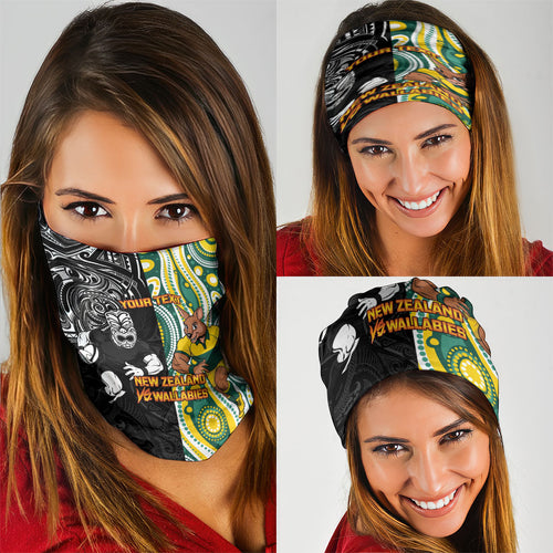 Custom Australia vs New Zealand Neck Gaiter Rugby Rivalry Two Nations One Battle