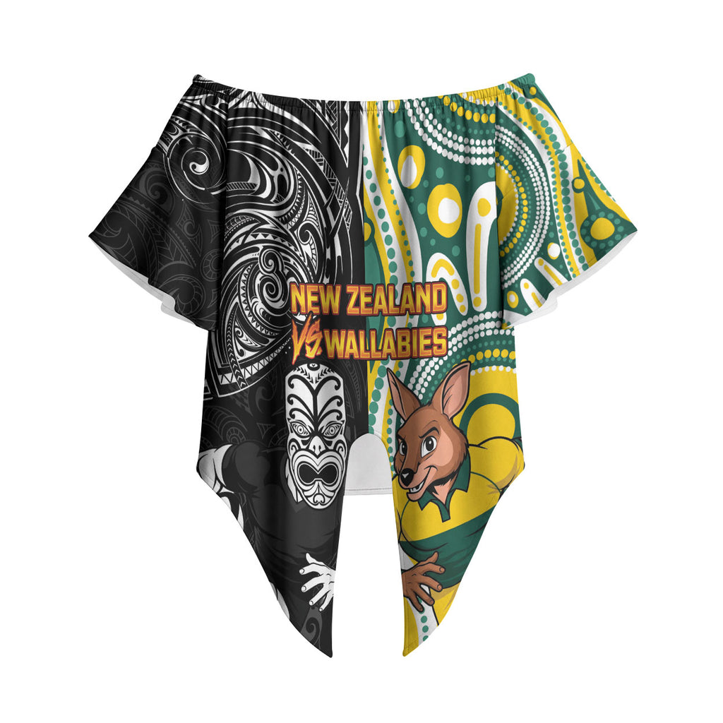 Custom Australia vs New Zealand Off Shoulder Wrap Waist Top Rugby Rivalry Two Nations One Battle
