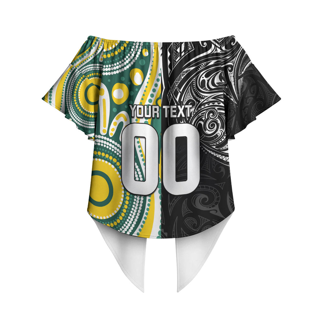Custom Australia vs New Zealand Off Shoulder Wrap Waist Top Rugby Rivalry Two Nations One Battle