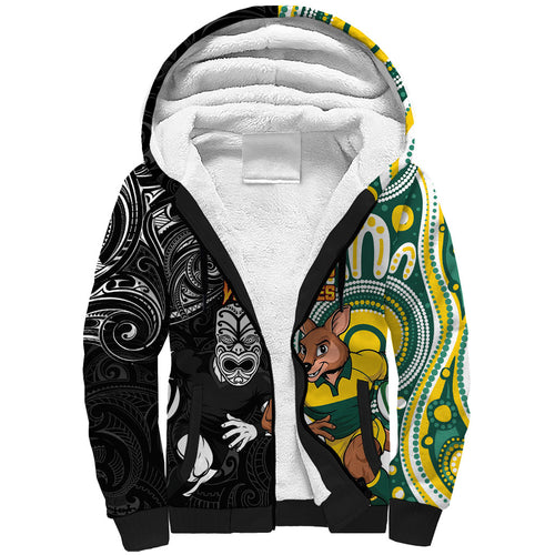 Custom Australia vs New Zealand Sherpa Hoodie Rugby Rivalry Two Nations One Battle