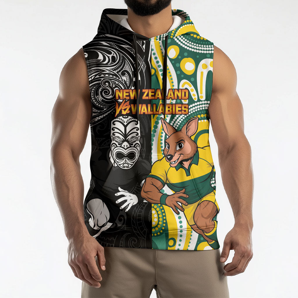 Custom Australia vs New Zealand Sleeveless Hoodie Rugby Rivalry Two Nations One Battle