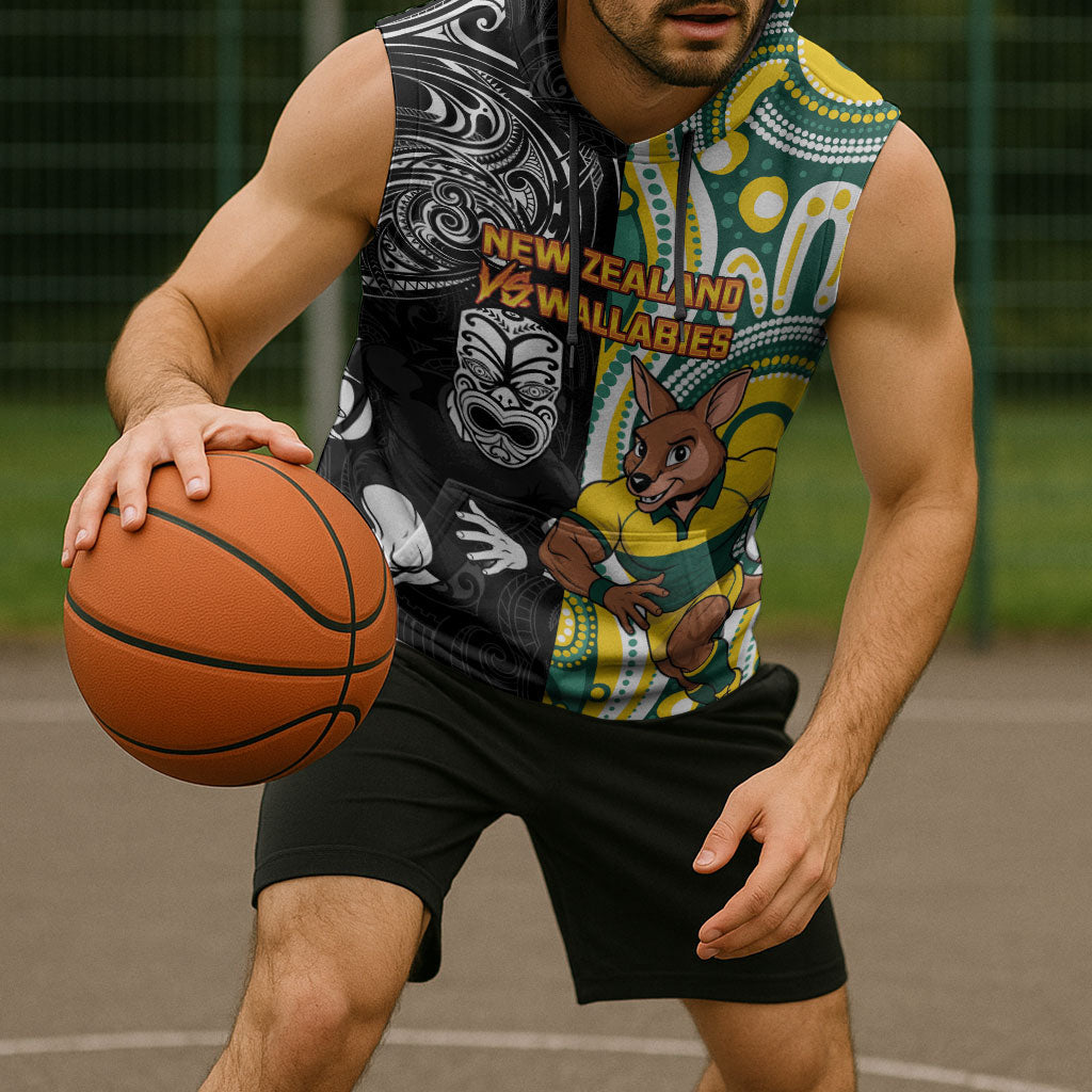 Custom Australia vs New Zealand Sleeveless Hoodie Rugby Rivalry Two Nations One Battle