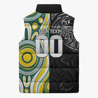 Custom Australia vs New Zealand Sleeveless Puffer Jacket Rugby Rivalry Two Nations One Battle