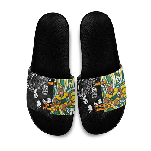Custom Australia vs New Zealand Slide Sandals Rugby Rivalry Two Nations One Battle