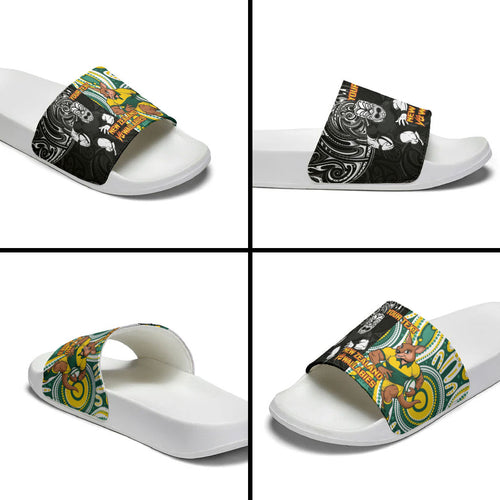 Custom Australia vs New Zealand Slide Sandals Rugby Rivalry Two Nations One Battle