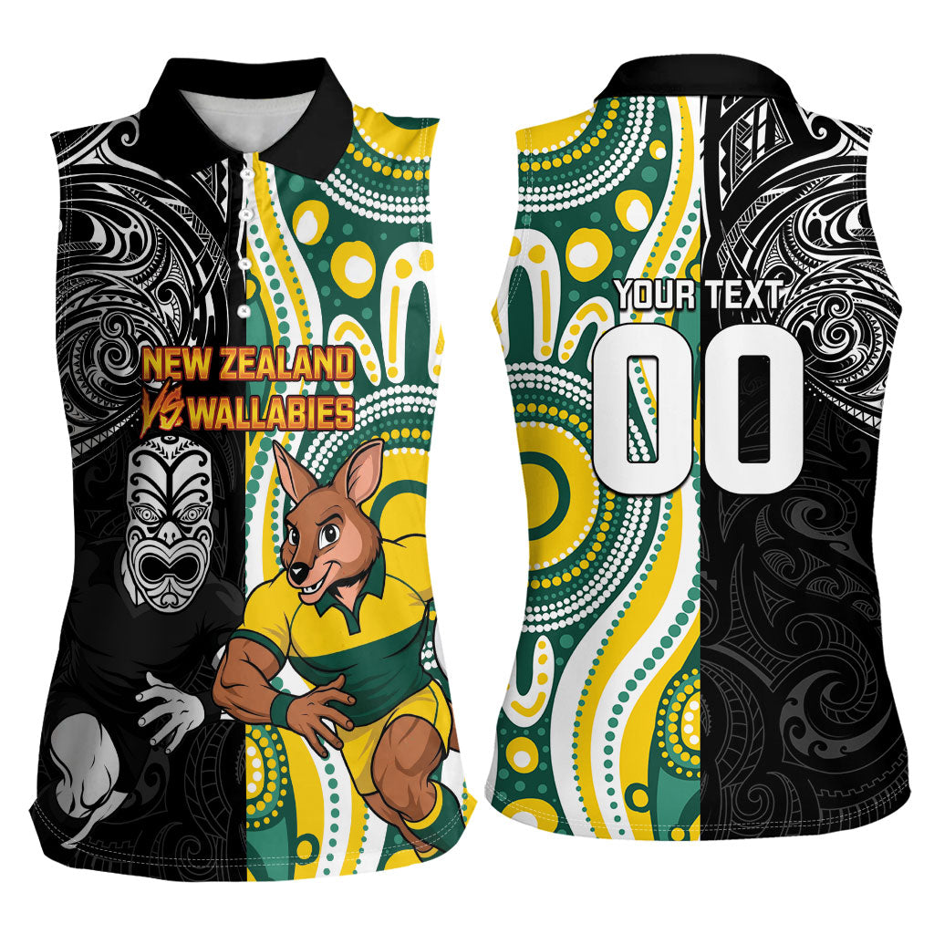 Custom Australia vs New Zealand Women Sleeveless Polo Shirt Rugby Rivalry Two Nations One Battle