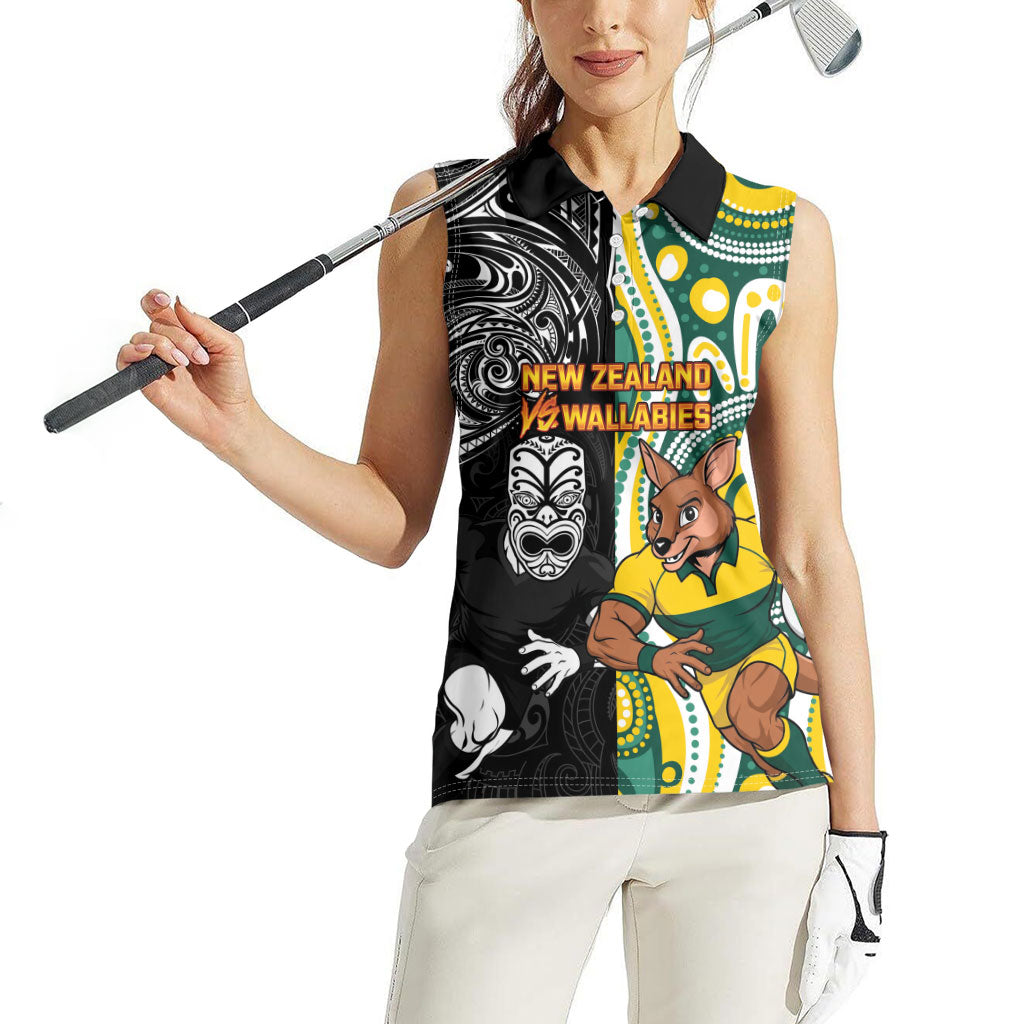 Custom Australia vs New Zealand Women Sleeveless Polo Shirt Rugby Rivalry Two Nations One Battle