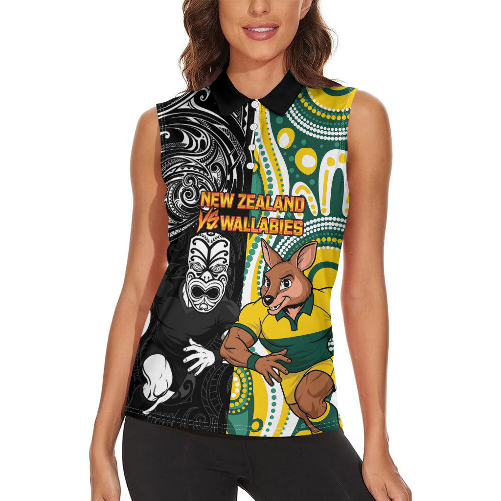 Custom Australia vs New Zealand Women Sleeveless Polo Shirt Rugby Rivalry Two Nations One Battle