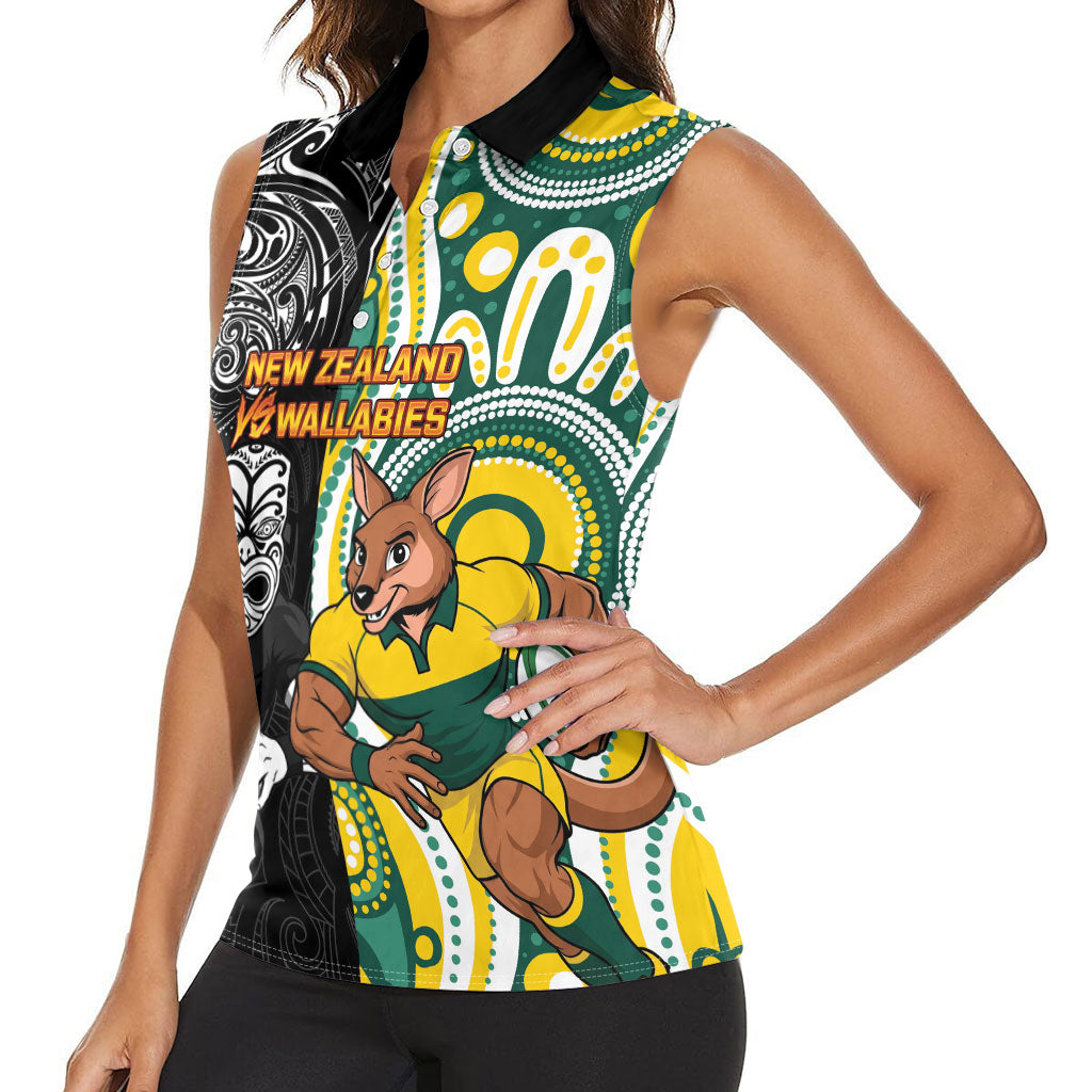 Custom Australia vs New Zealand Women Sleeveless Polo Shirt Rugby Rivalry Two Nations One Battle