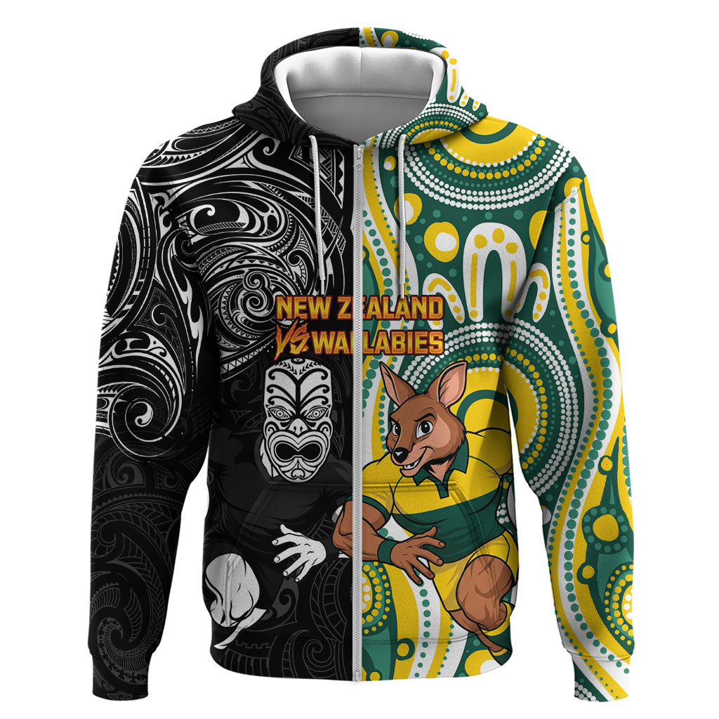 Custom Australia vs New Zealand Zip Hoodie Rugby Rivalry Two Nations One Battle