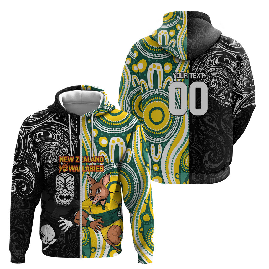 Custom Australia vs New Zealand Zip Hoodie Rugby Rivalry Two Nations One Battle
