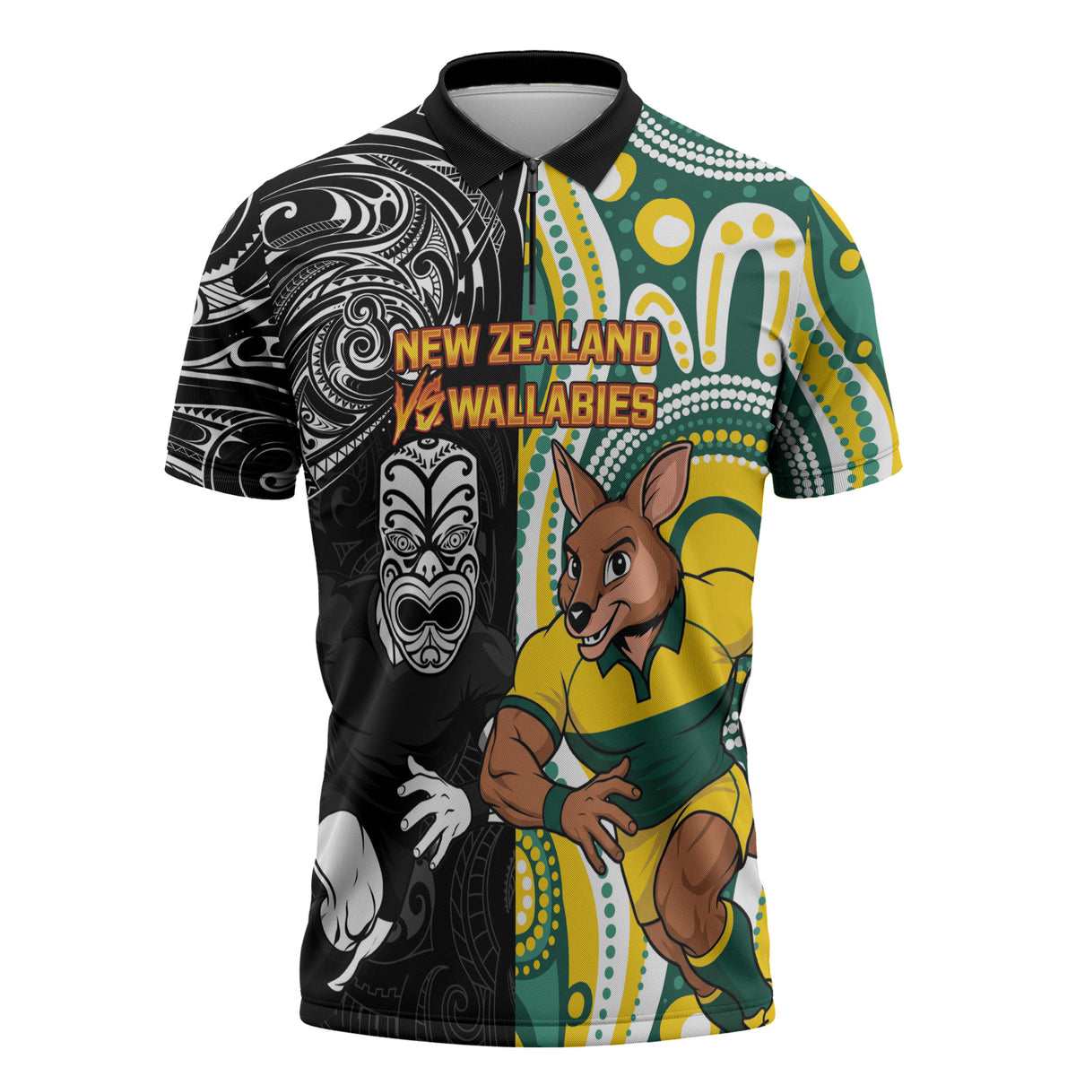 Custom Australia vs New Zealand Zipper Polo Shirt Rugby Rivalry Two Nations One Battle