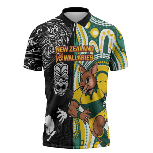 Custom Australia vs New Zealand Zipper Polo Shirt Rugby Rivalry Two Nations One Battle