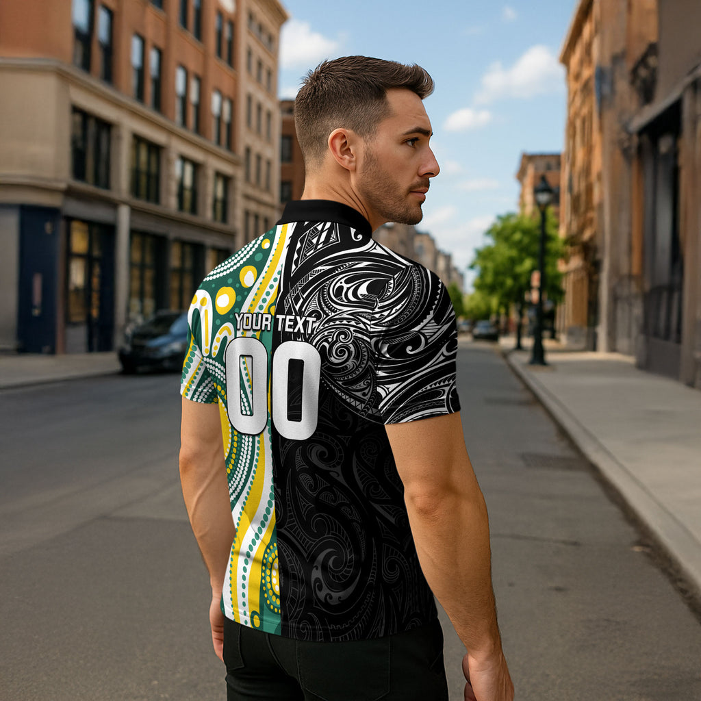 Custom Australia vs New Zealand Zipper Polo Shirt Rugby Rivalry Two Nations One Battle
