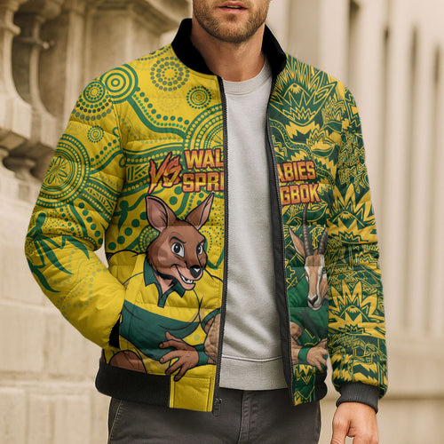 Custom Australia vs South Africa Bomber Puffer Jacket Wallabies vs Springboks Two Nations One Battle